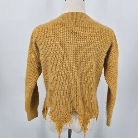 H&M Cropped Sweater Women's M Yellow Chunky Ribbed Frayed Fuzzy - Picture 3 of 6